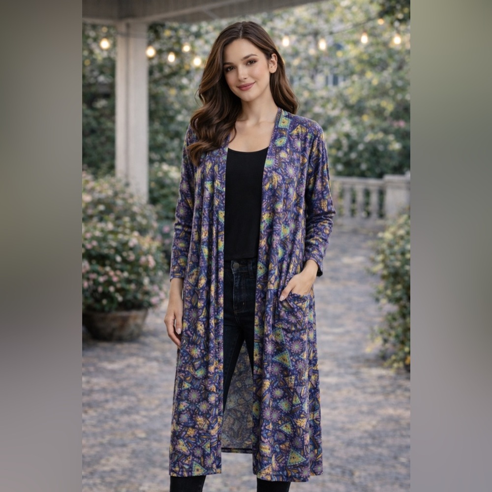 NWT LuLaRoe Multicolor Patterned Long Duster Card… - image 1